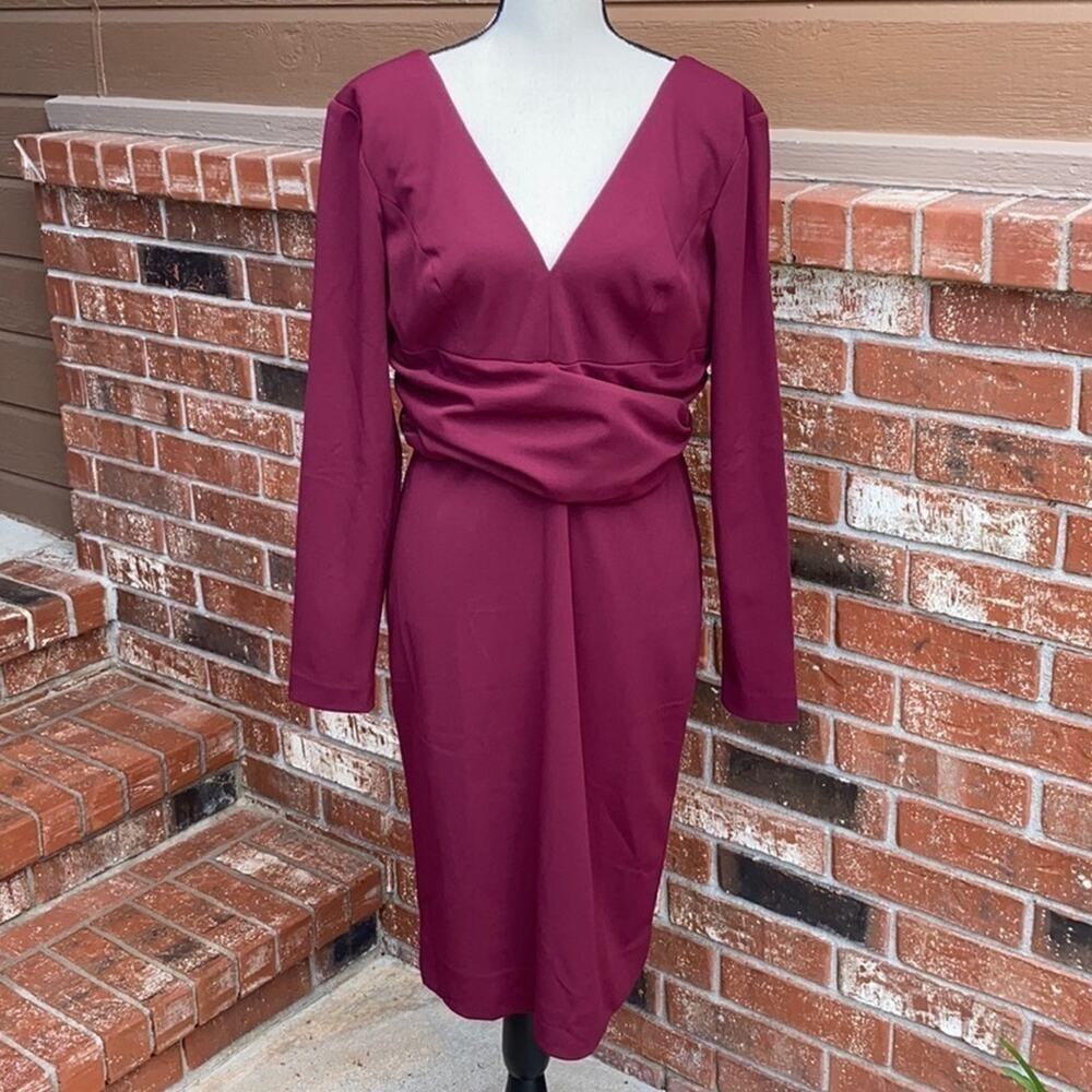 DRESS THE POPULATION Burgundy Drew Bodycon Midi Dress Women's Size Large